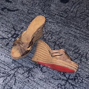 Brown ribbon espadrille wedges